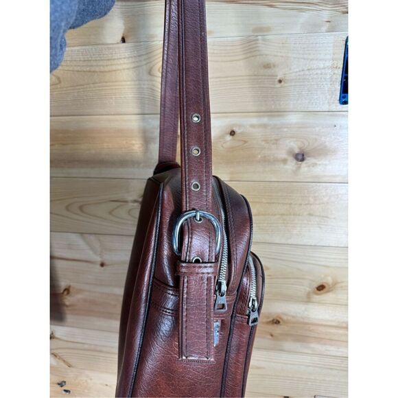 Interpur 1980s Carry On Luggage Weekender Bag Vintage Brown Vinyl Travel Tote Le - Picture 3 of 13